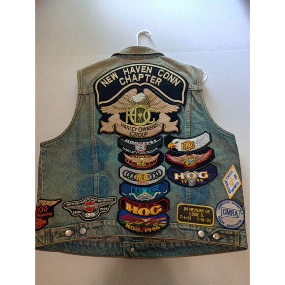 Vintage 90s Men’s Harley Davidson Denim Vest Large Patches 33 Patches + Pins - Picture 10 of 16
